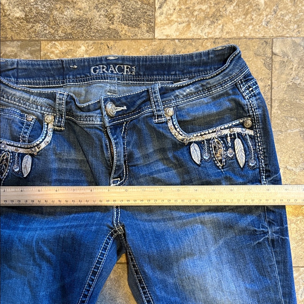 Grace in LA Womens Bootcut Jeans Feather Dreamcatcher Bling Western Y2K Size 31 - Picture 9 of 14